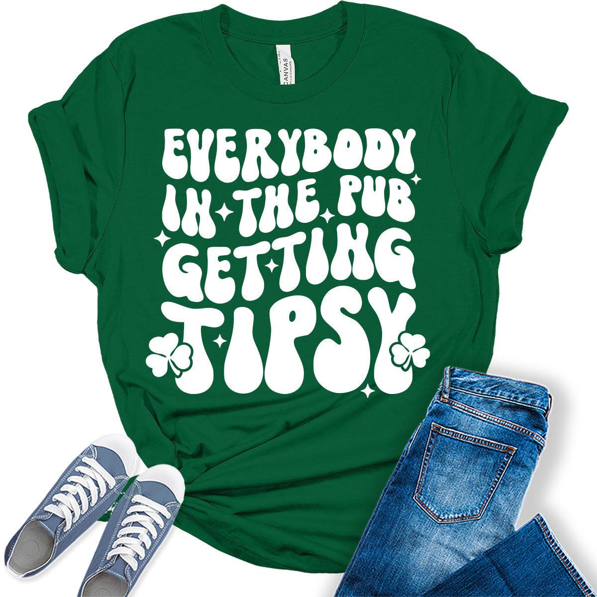 in The Pub Getting Tipsy T Shirt St Patricks Day Shirt Womens Retro Graphic Tees