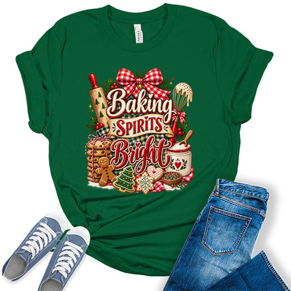 GyftWear Baking Spirits Bright Christmas Baking Women's Graphic Tee Shirt
