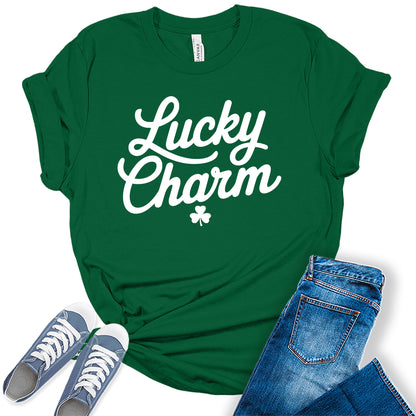 Women's St. Patrick's Day Shirt Lucky Charm Shamrock Graphic Tee