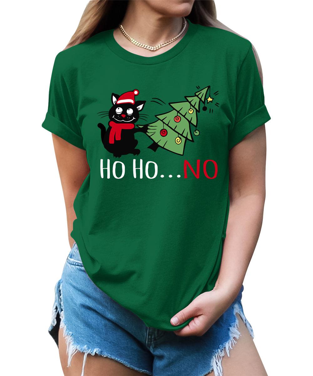 Funny Cat Tshirts Ho Ho No Christmas Shirts for Women Holiday Graphic Tees