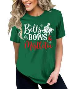 Bells Bows Mistletoe Christmas Shirt For Women
