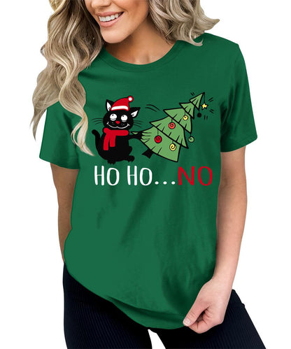 Funny Cat Tshirts Ho Ho No Christmas Shirts for Women Holiday Graphic Tees