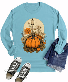 Floral Pumpkin Foliage Fall Autumn Cottagecore Long Sleeve T-Shirt