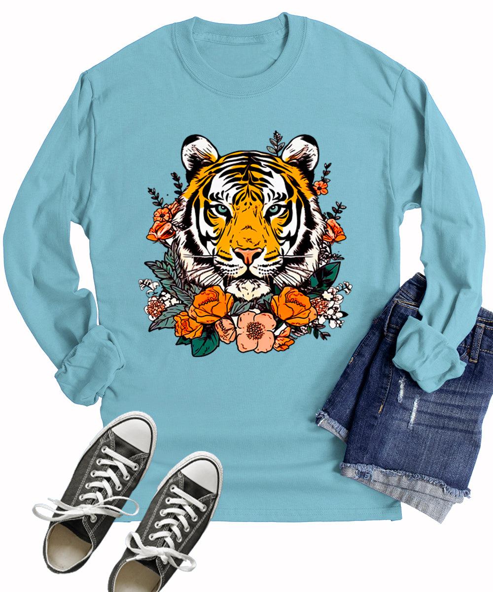 Women's Tiger Floral Graphic Long Sleeve T-Shirt