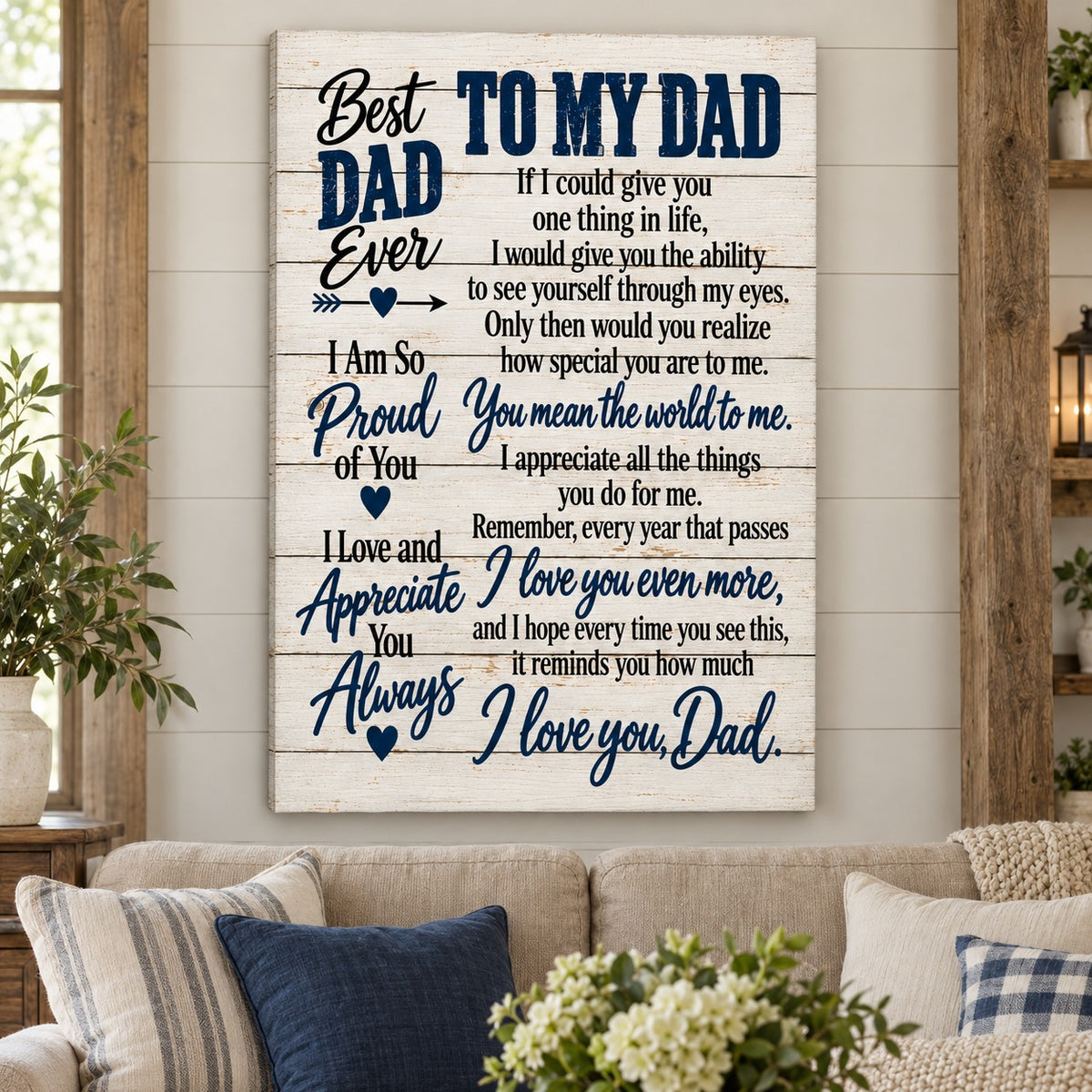 To My Dad canvas in a farmhouse living room