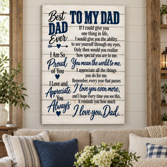 To My Dad canvas in a farmhouse living room