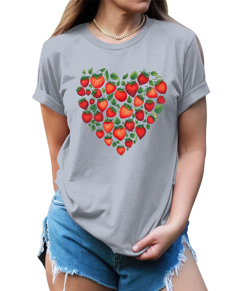 Trendy Strawberry Heart Graphic Tees For Women