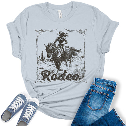 Women's Rodeo Casual Graphic Tees Bella Plus Sized Tops