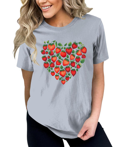 Trendy Strawberry Heart Graphic Tees For Women