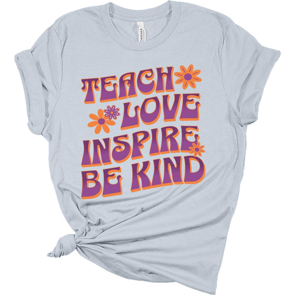 Womens Teacher Shirts Teach Love Inspire Be Kind Vintage Graphic Tees Back To School Tshirts
