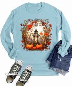 Fall Floral Lantern Pumpkin Women's Long Sleeve T-Shirt
