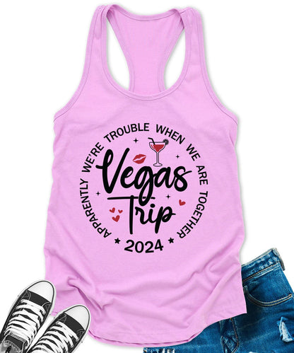 Vegas Trip 2024 Racerback Tank Top for Women Apparently We are Trouble Letter Print Sleeveless Summer Tops