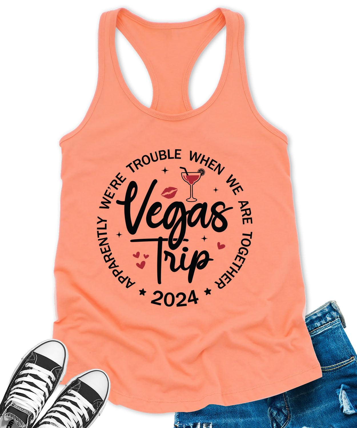 Vegas Trip 2024 Racerback Tank Top for Women Apparently We are Trouble Letter Print Sleeveless Summer Tops