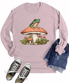 Frog Mushroom Womens Cottagecore Aesthetic Long Sleeve T-Shirt