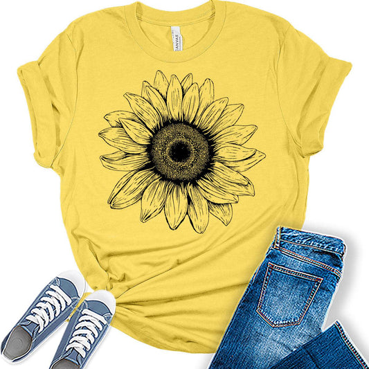 Sunflower Silhouette Shirt Summer Women Graphic Tees
