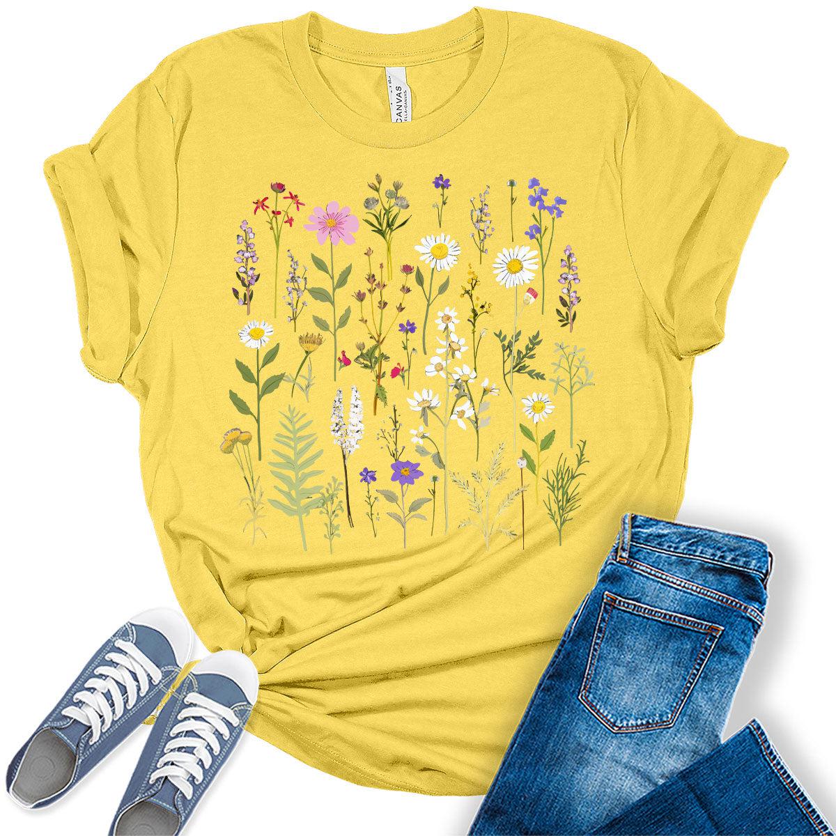 Womens Boho Shirt Vintage Wildflowers T Shirt Trendy Summer Graphic Tees