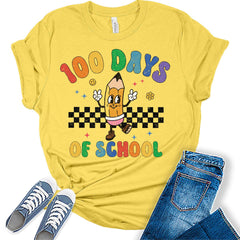 100 Days of School Shirts Teacher T Shirtshort Sleeve Graphic Tees for Women