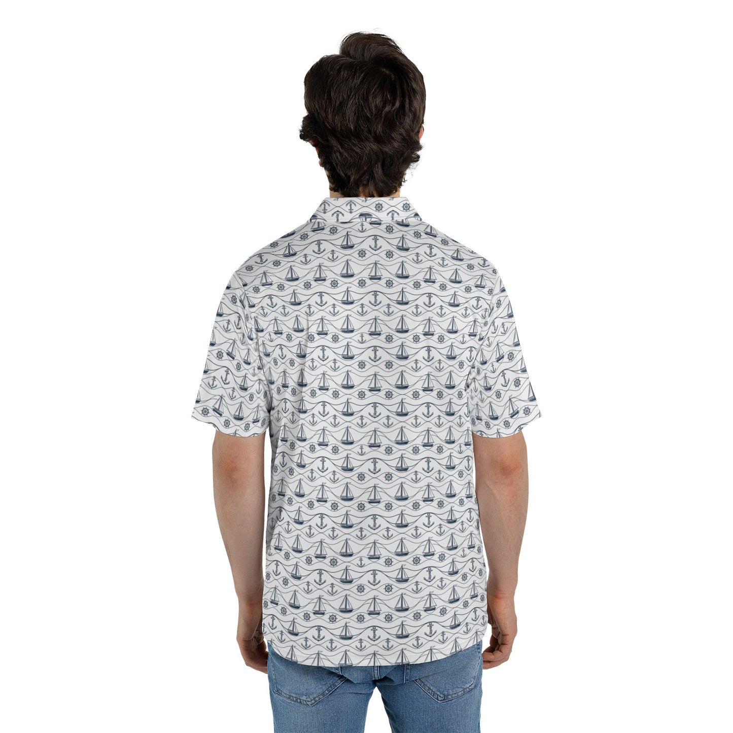 Mens Golf Polo Shirts Nautical Navy Short Sleeve Dry Fit Performance Moisture Wicking Casual Golf Shirts for Men