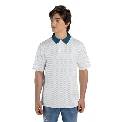 Golfer Polo Shirt for Men White Blue Moisture Wicking Short Sleeve Vacation Golf Top