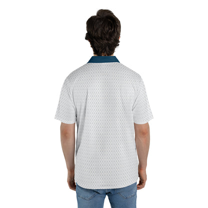 Golfer Polo Shirt for Men White Blue Moisture Wicking Short Sleeve Vacation Golf Top