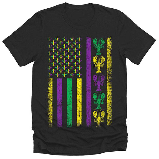 Mardi Gras Flag T Shirt Cool Fleur De Lis Crawfish Mens Graphic Tees