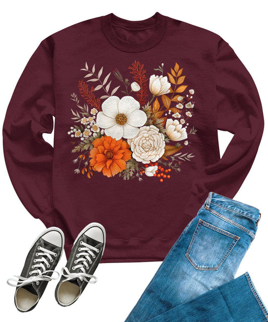 Fall Floral Sweatshirts for Women Cute Crewneck Tops Cozy Autumn Clothes
