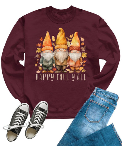 Happy Fall Y'all Autumn Gnomes Fall Sweatshirts For Women Cute Cozy Crewnecks