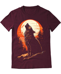 Autumn Moon Wolf Mens Graphic Tee Premium Short Sleeve Shirt