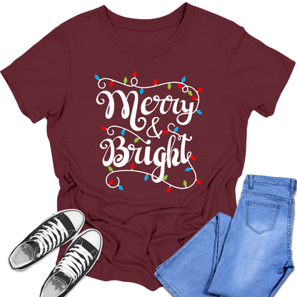 Boys and Girls Christmas Shirt Merry and Bright Holiday Graphic Tees