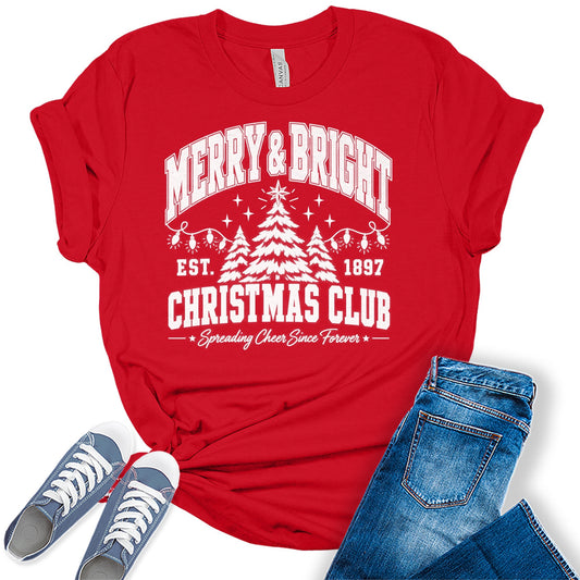 Merry & Bright Christmas Club women's Bella tee - Red, white background