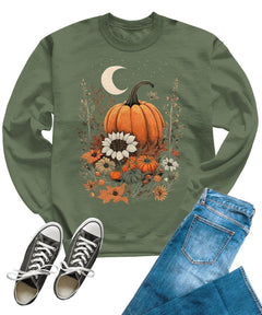 Pumpkin Cottagecore Vintage Flower Fall Women's Crewneck Sweatshirt