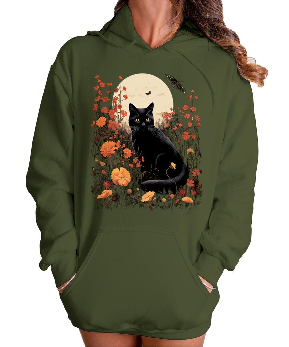 Cottagecore Cat Cute Floral Fall Halloween Hoodies For Women