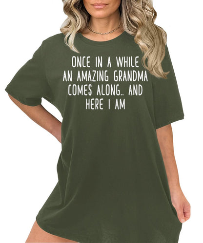 Once in A While an Amazing Grandma Comes Along Grandmom Funny Letter Print Graphic Tees for Women