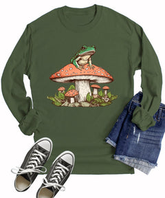 Frog Mushroom Womens Cottagecore Aesthetic Long Sleeve T-Shirt
