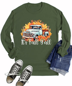 It's Fall Y'all Pumpkin Cottagecore Truck Fall Long Sleeve T-Shirt
