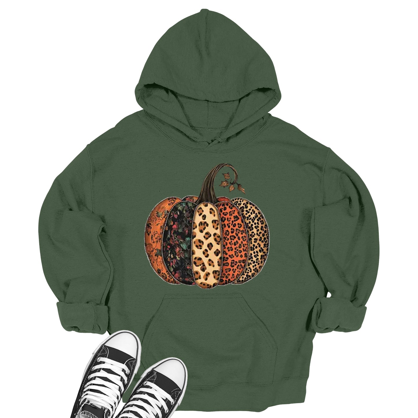 Women's Women's Buffalo Plaid Patched Pumpkin Fall Hoodie