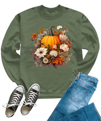 Fall Floral Pumpkin Women's Graphic Crewneck Sweatshirt