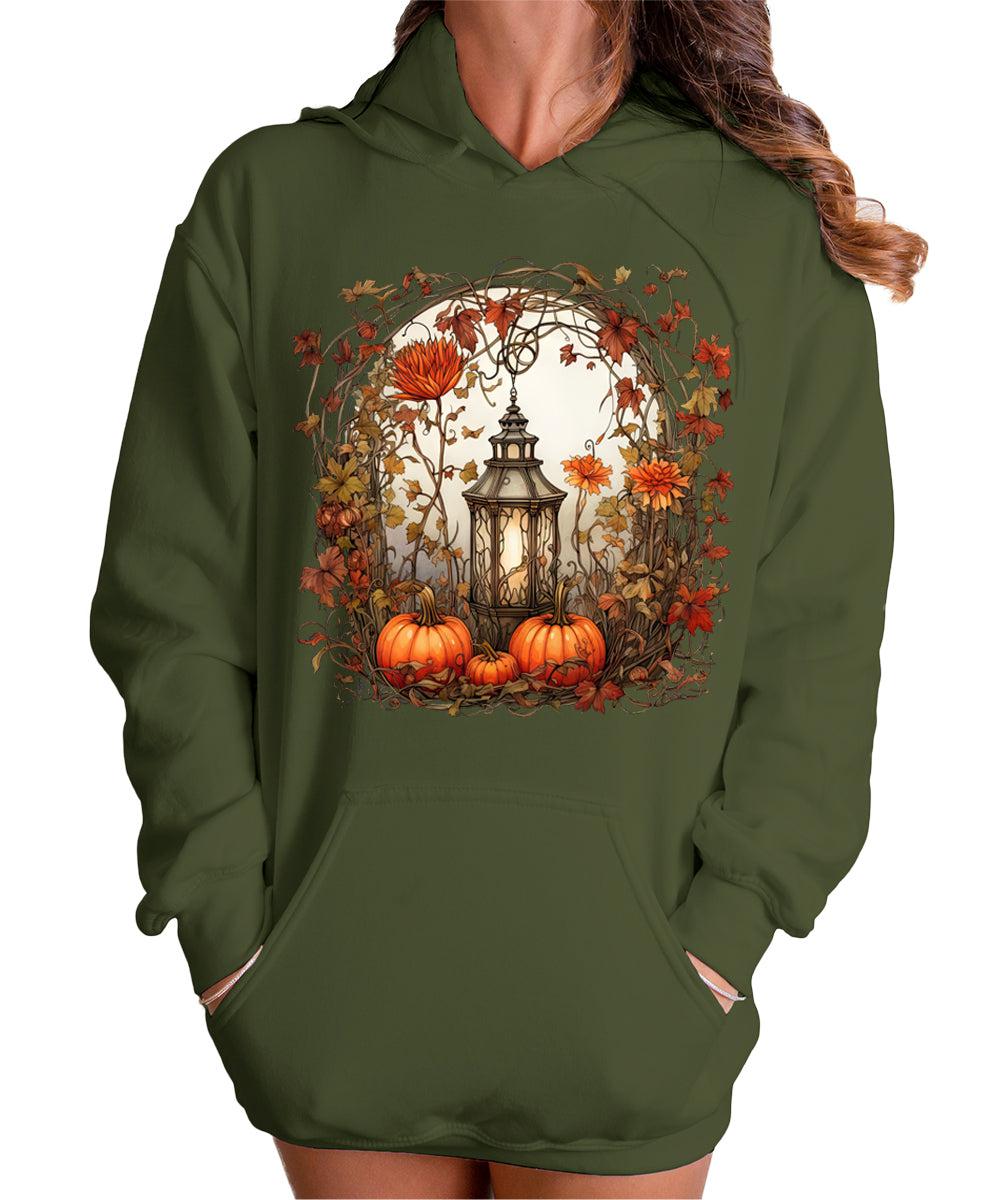 Fall Floral Lantern Pumpkin Graphic Hoodie for Women Cute Autumn Hoodied Sweatshirt