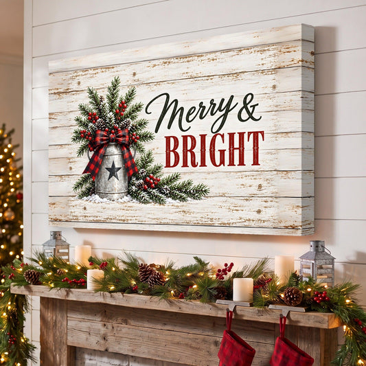 Merry & Bright Milk Can Canvas Wall Art – Rustic Farmhouse Christmas Decor, Horizontal 12x8 24x16 36x24