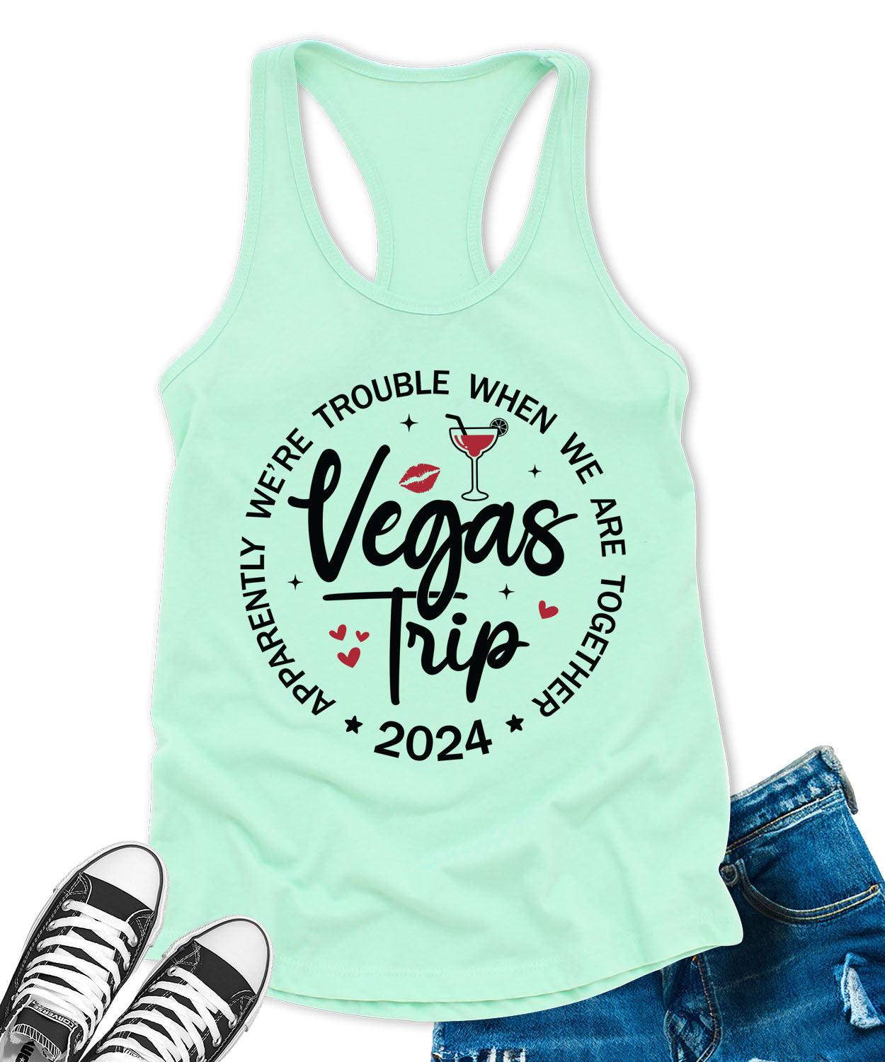 Vegas Trip 2024 Racerback Tank Top for Women Apparently We are Trouble Letter Print Sleeveless Summer Tops