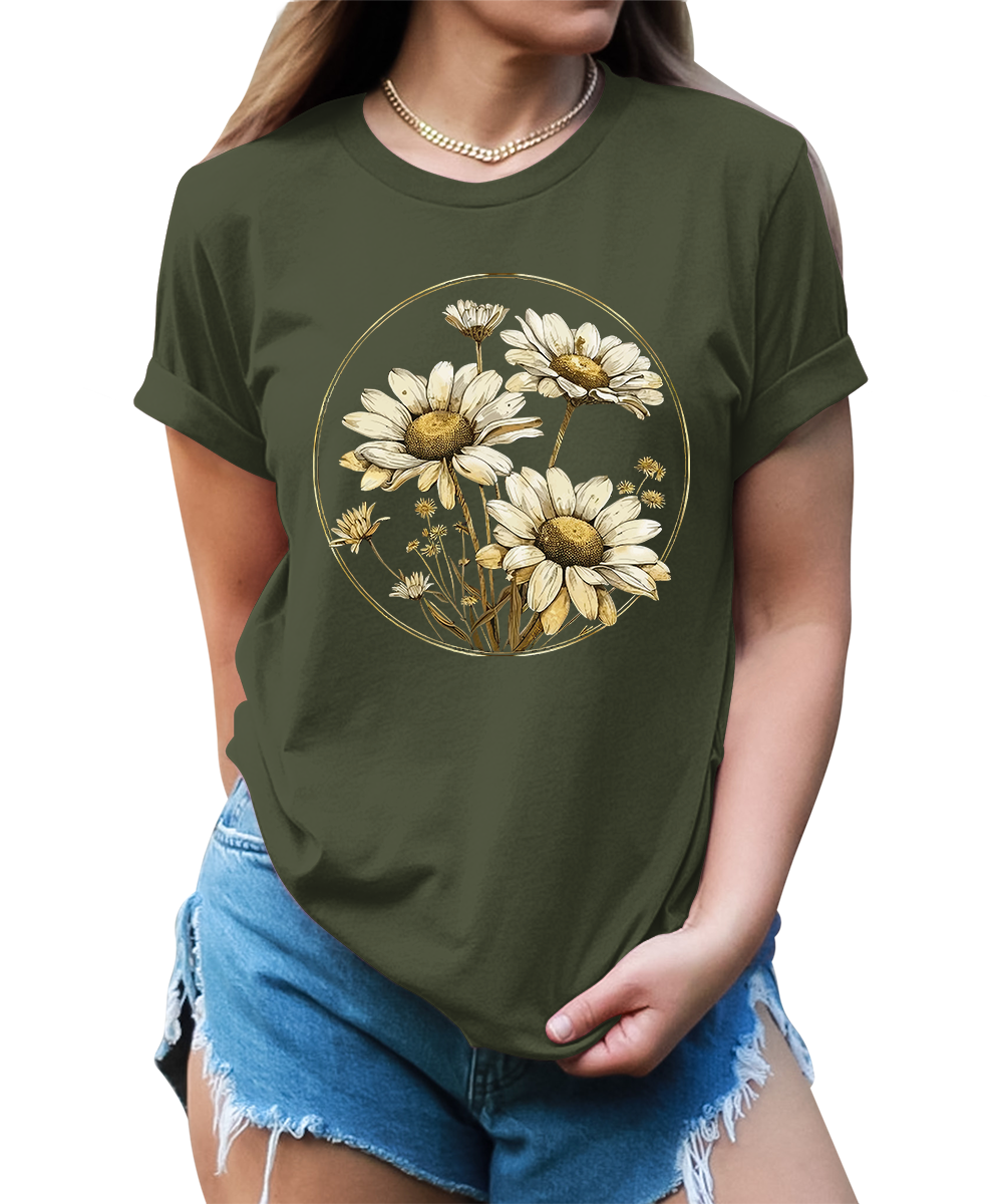 Women's Vintage Floral Daisy T Shirt Boho Wildflower Graphic Loose Tees Short Sleeve Casual Tops