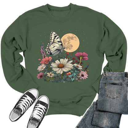 Floral Moon Butterfly Crewneck Sweatshirt