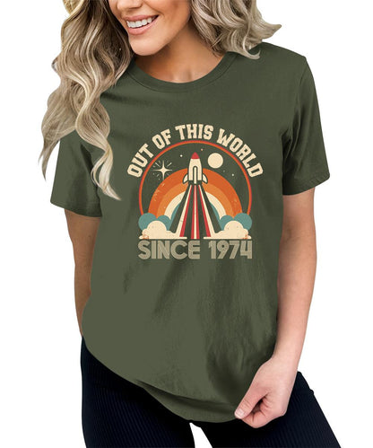 Out of The World Since 1974 Shirt 50th Birthday Graphic Tees For Women