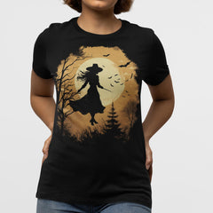 Womens Halloween Flying Witch T-Shirt