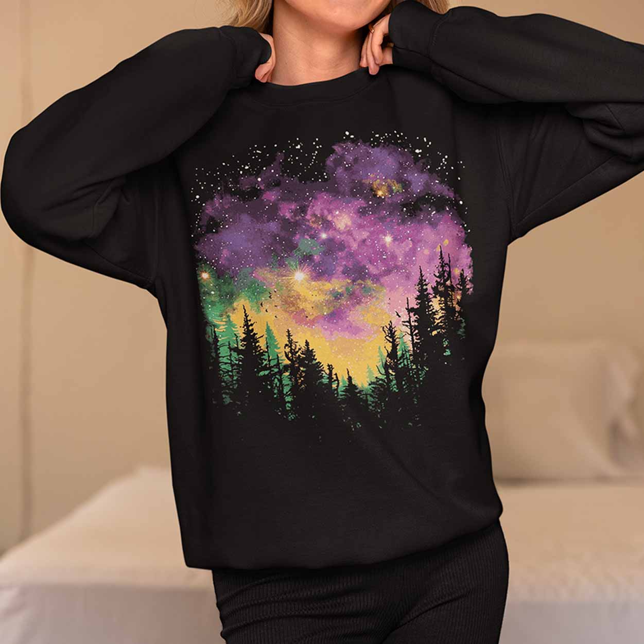 Women's Night Sky Mardi Gras Crewneck Sweatshirt