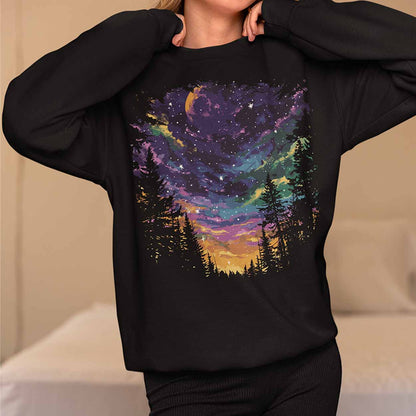 Women's Night Sky Purple Moon Crewneck Sweatshirt