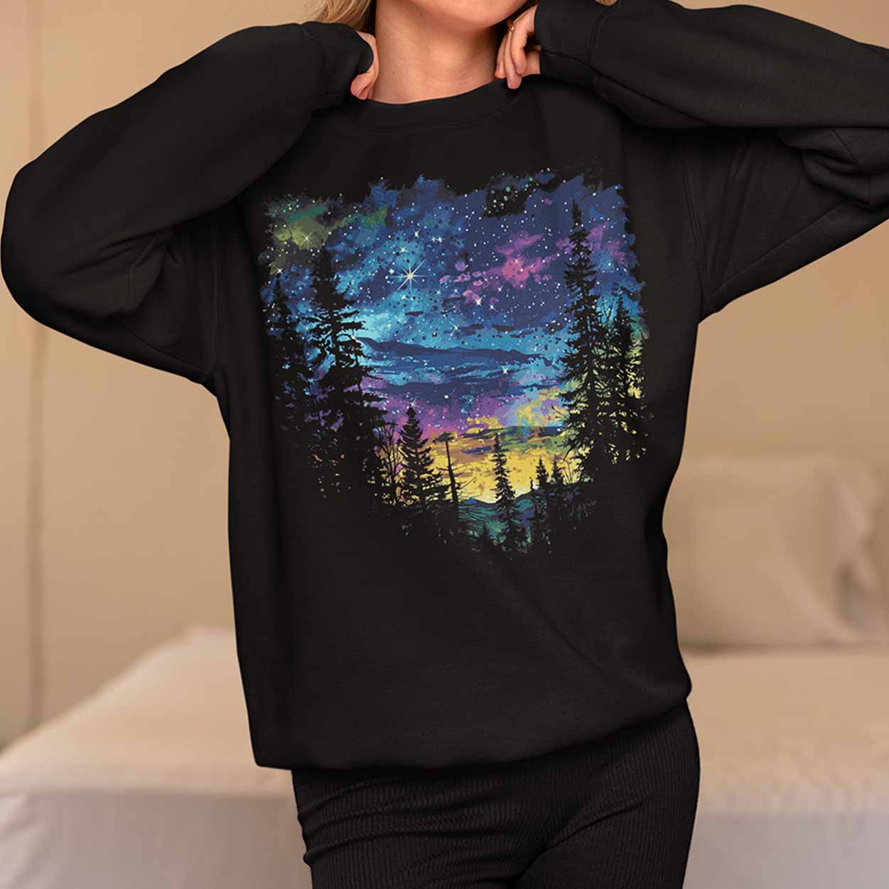 Women's Tie Dye Night Sky Crewneck Sweatshirt