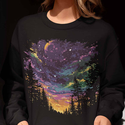 Women's Night Sky Purple Moon Crewneck Sweatshirt