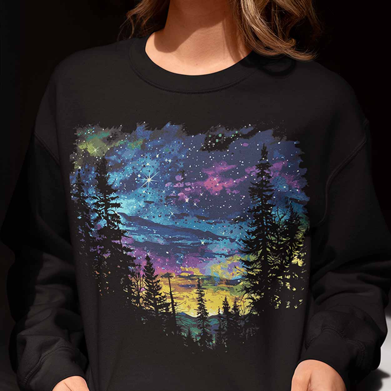 Women's Tie Dye Night Sky Crewneck Sweatshirt