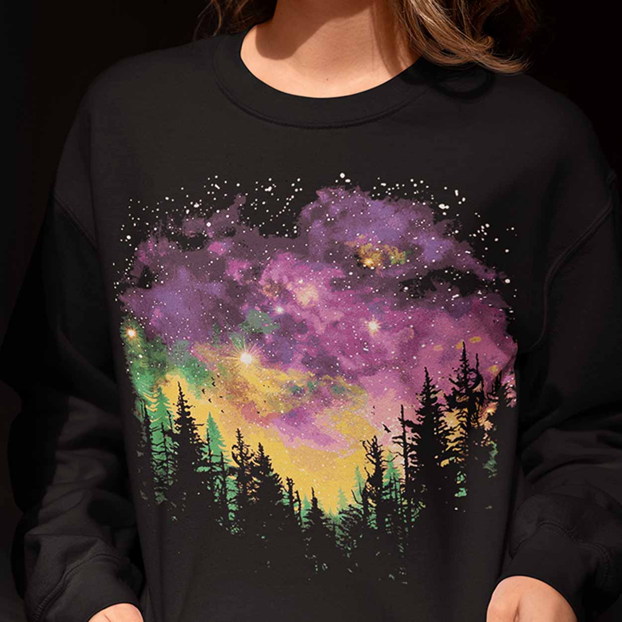 Women's Night Sky Mardi Gras Crewneck Sweatshirt